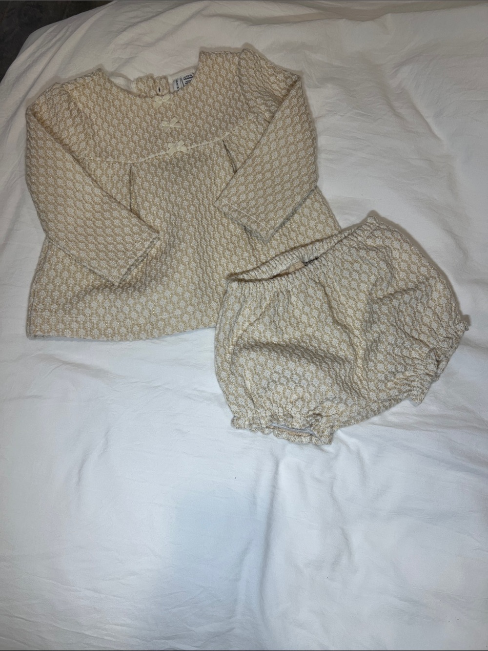 Janie and Jack Cream Textured Knit Top & Diaper Cover Set